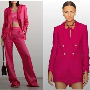 Veronica Beard Blazer Hirsh Double-Breasted Linen in Fuchsia Pink